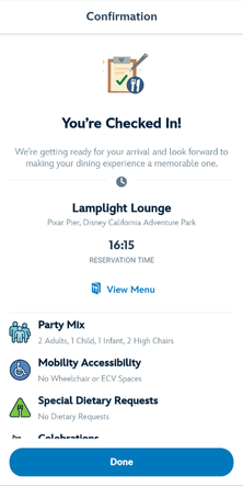 Disneyland Appでレストランのチェックイン